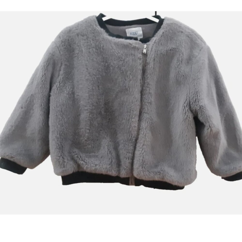 Kids Jacket Bomber Grey Fur Warm Unisex